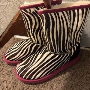 UGG Zebra Print Boots with Pink Trim